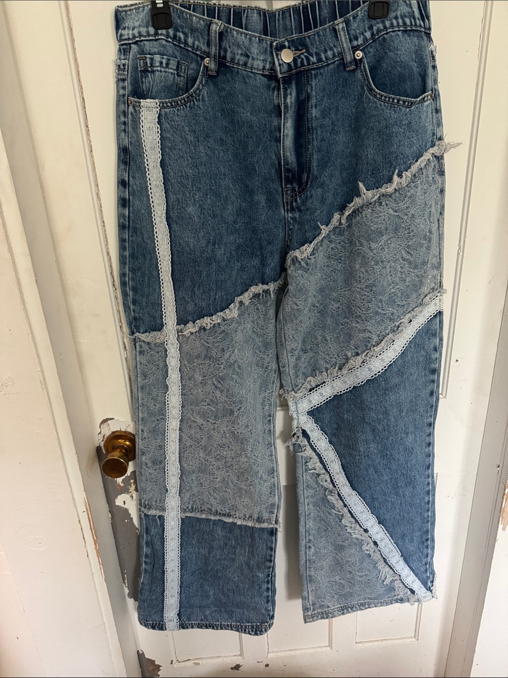 Oli & Hali Two-Tone Distressed Patchwork Blue Jeans